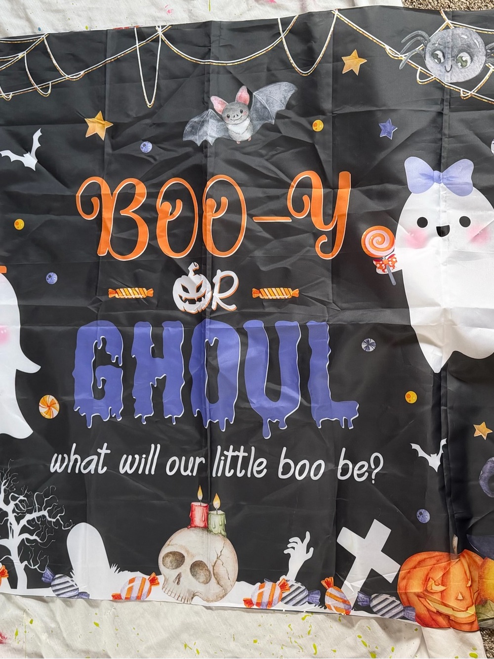 71”x43” SHEIN Black Purple Orange Halloween "Boo-y or Ghoul" Backdrop